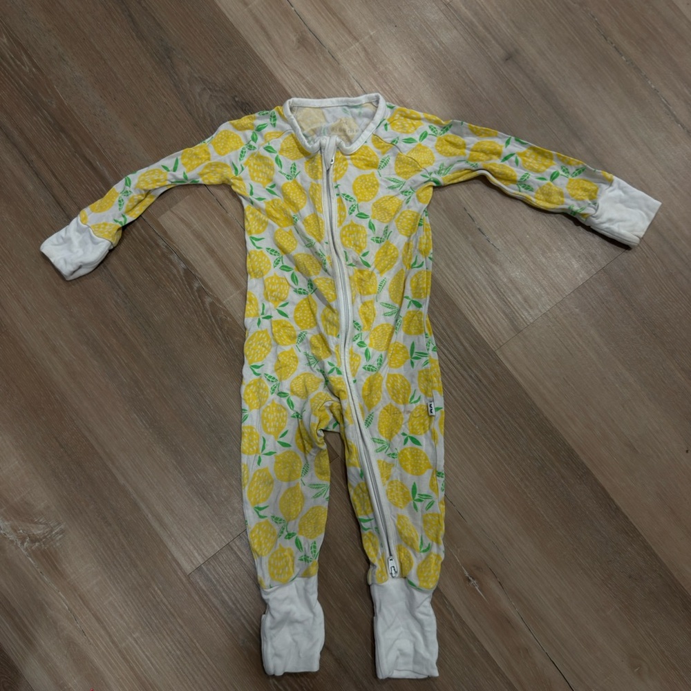 Little Sleepies Yellow Lemon-Print Zip Footie